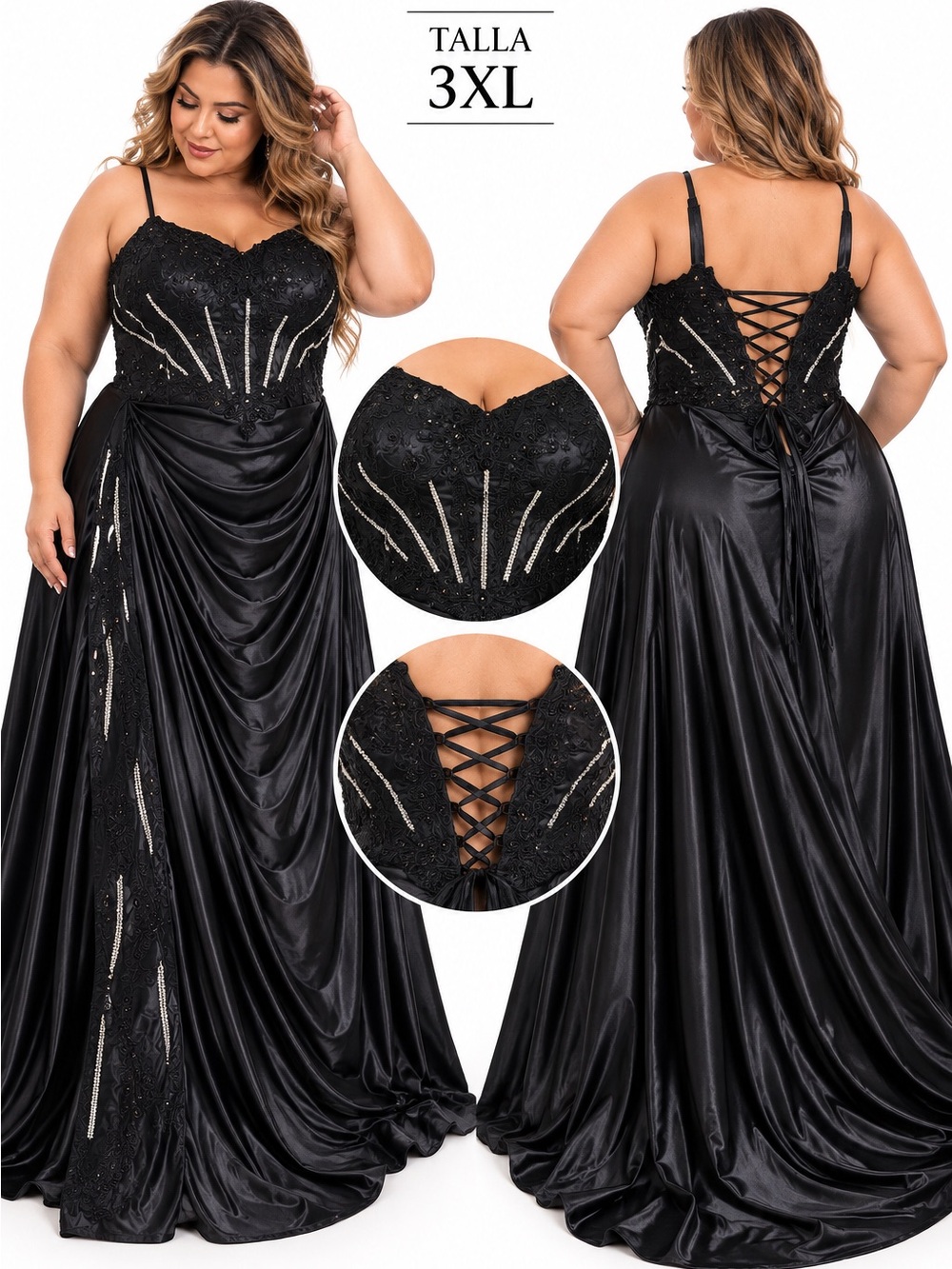 8 Other Reasons Black Sequin Lace-Up Plus Size Prom Gown